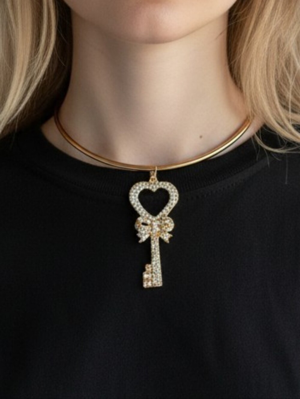 Bold Gold Statement Choker Torque Iced Out Skeleton Key Maximalist Glamcore 80s